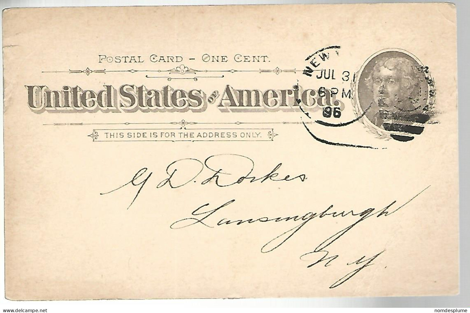 52916 ) USA Postal Stationery  New York Postmark Duplex 1896 - ...-1900