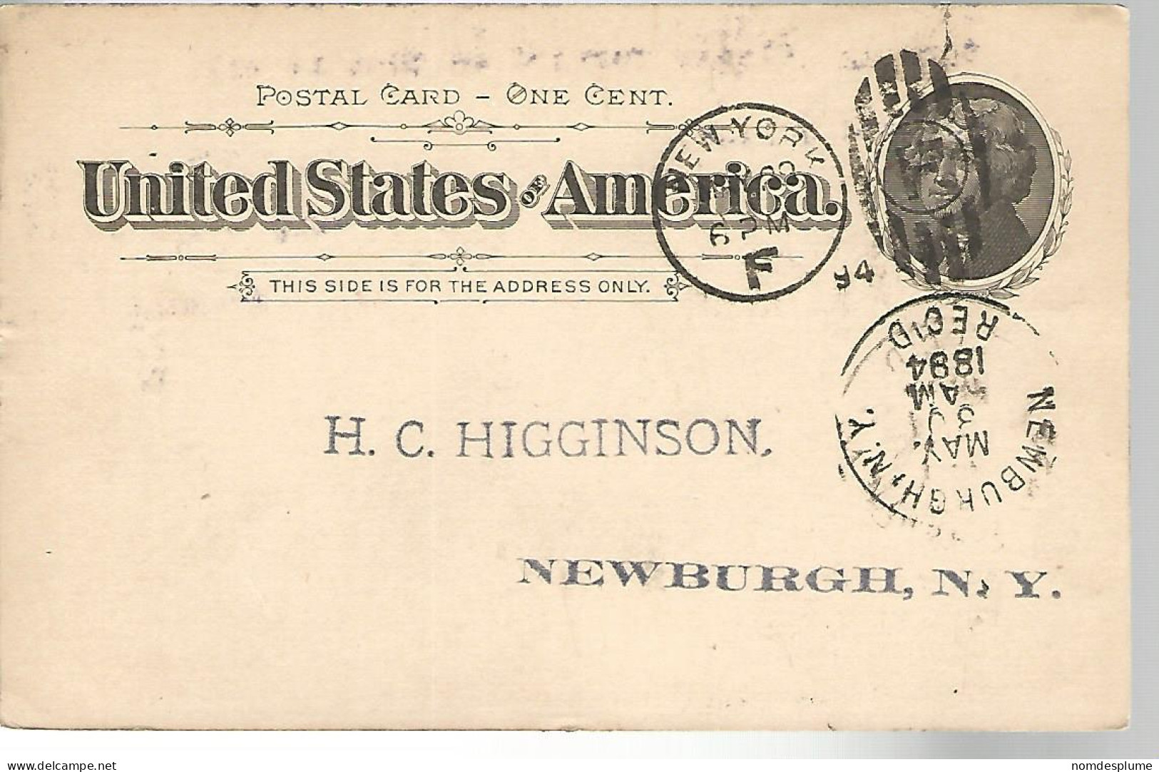 52923 ) USA Postal Stationery Newburgh New York Postmarks  Duplex 1894 - ...-1900