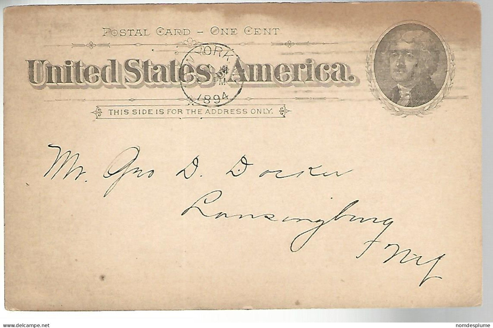 52934 ) USA Postal Stationery New York Postmark 1894 - ...-1900