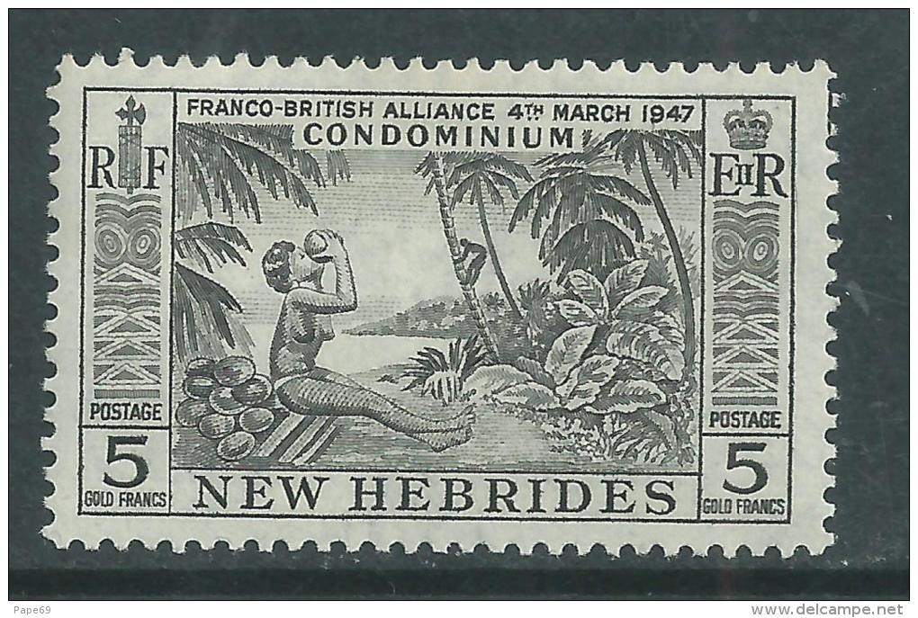 Nouvelles Hébrides N° 196  XX  Série Courante : 5 F. Noir  Légende Anglaise,sans Charnière, TB - Neufs