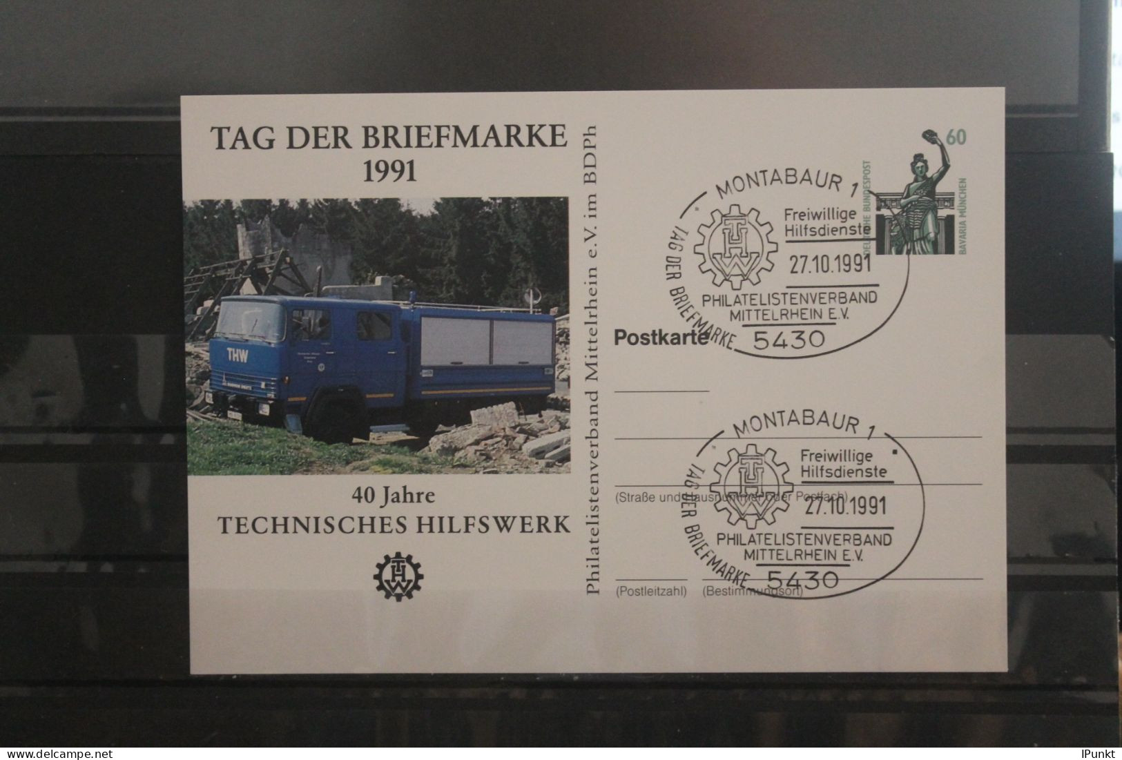 Deutschland 1991;Ganzsache Tag Der Briefmarke: THW Montabaur; SST - Privatpostkarten - Gebraucht