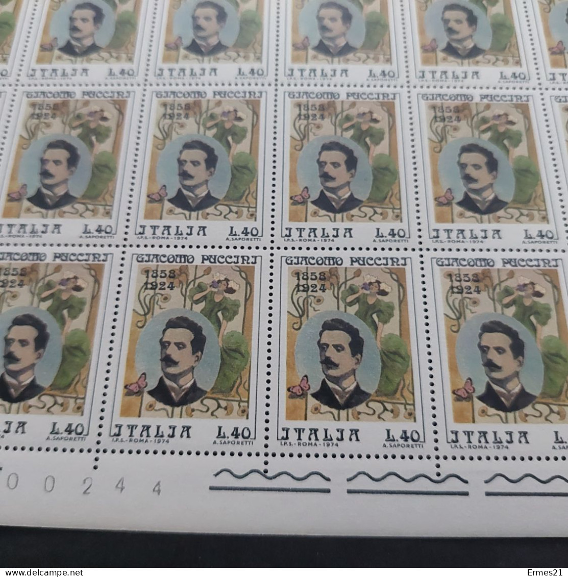 Francobolli 1974. Giacomo Puccini. Condizioni Eccellenti. Nuovo. Valore Lire 50×40pz. - Ganze Bögen