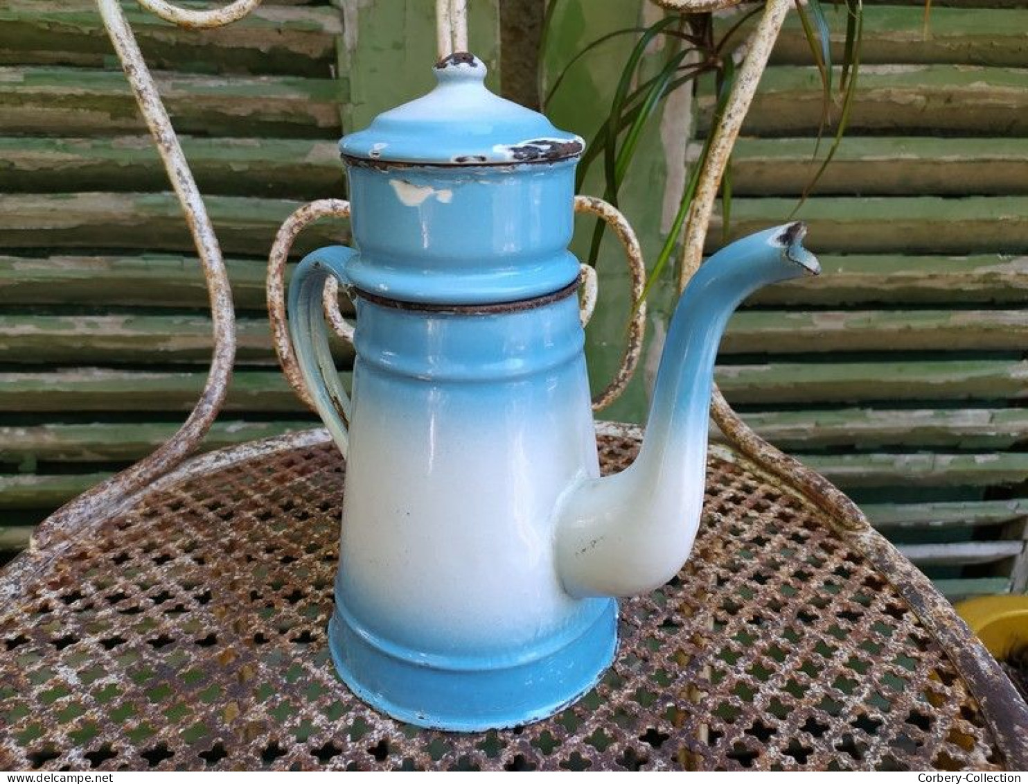 Ancienne Petite Cafetière Émaillée Bleu Dégradé (Petit modèle)