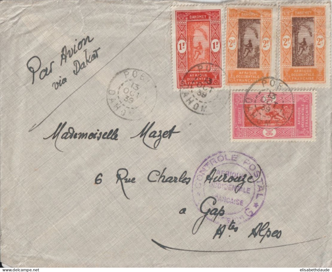 DAHOMEY - 1940 - ENVELOPPE AVION CENSURE De POBE ! => GAP - Lettres & Documents