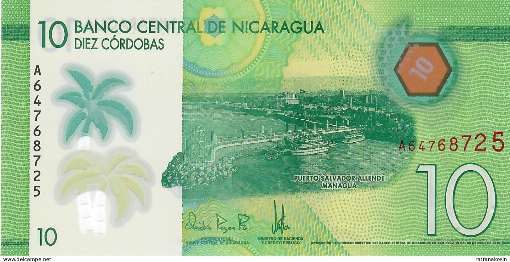 NICARAGUA P209b 10 CORDOBAS  #A  2019 UNC. - Nicaragua