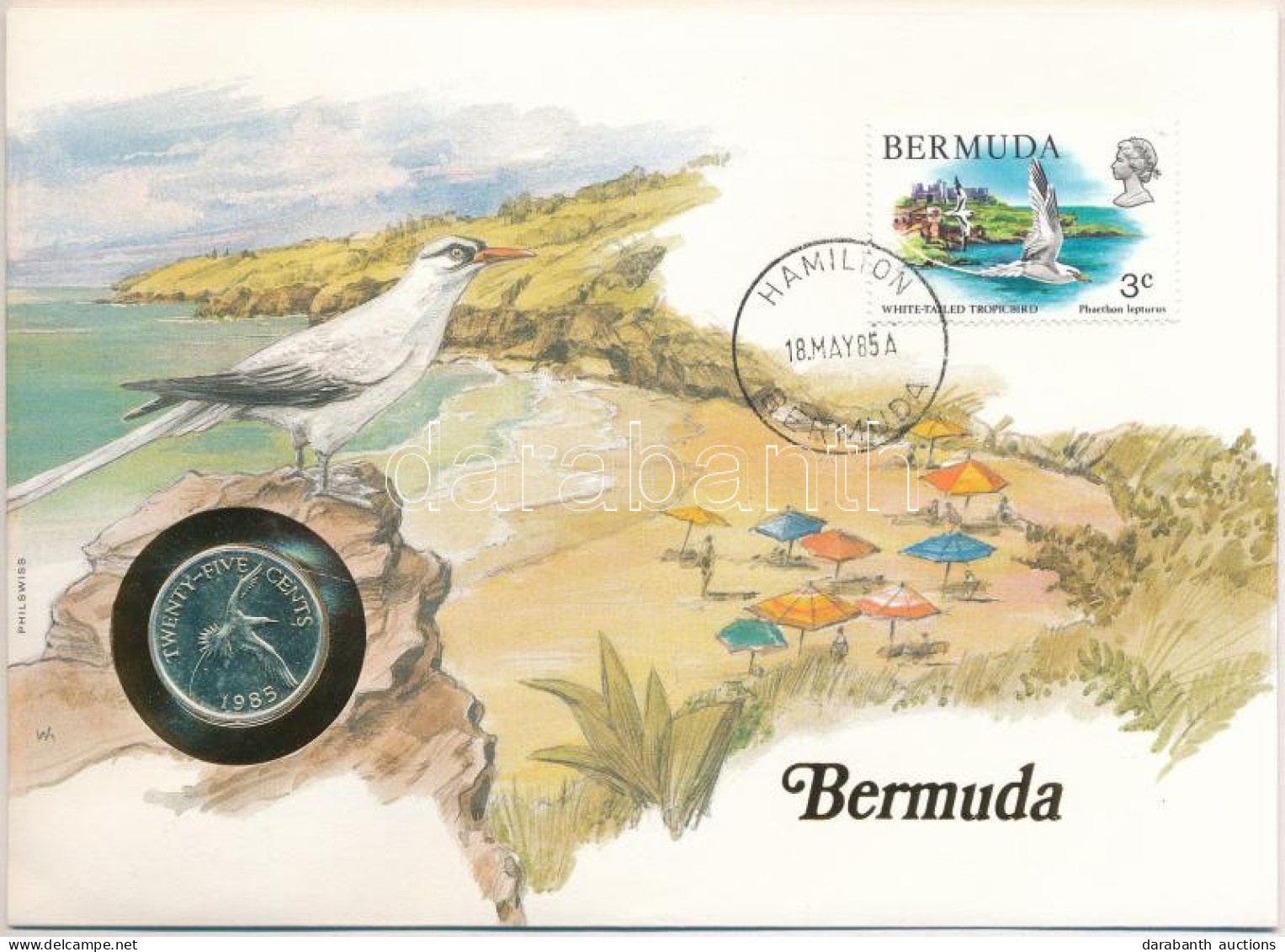 Bermuda 1985. 25c Felbélyegzett Borítékban, Bélyegzéssel, Német Nyelvű Leírással T:UNC Bermuda 1985. 25 Cents In Envelop - Non Classés