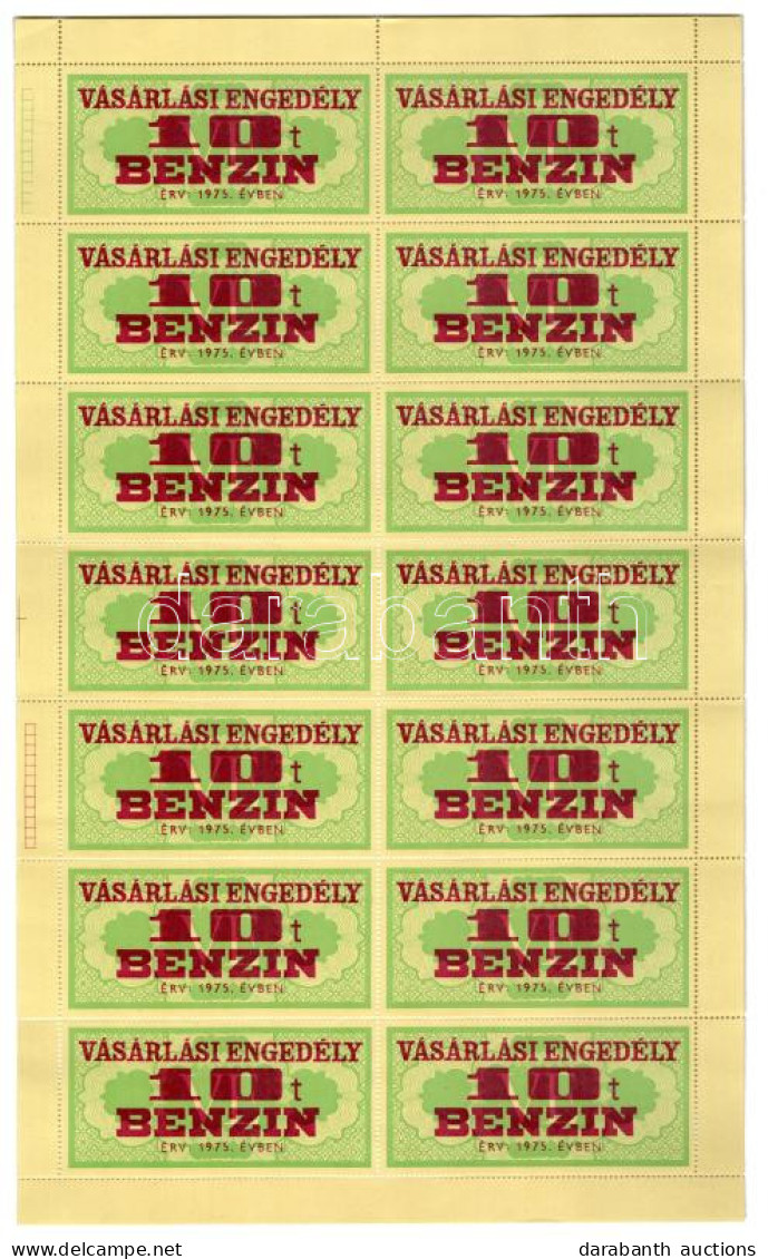 1975. "Vásárlási Engedély - 1T Benzin" (14x) Bélyeg, Teljes ív T:I- Sarokhajlás - Non Classificati