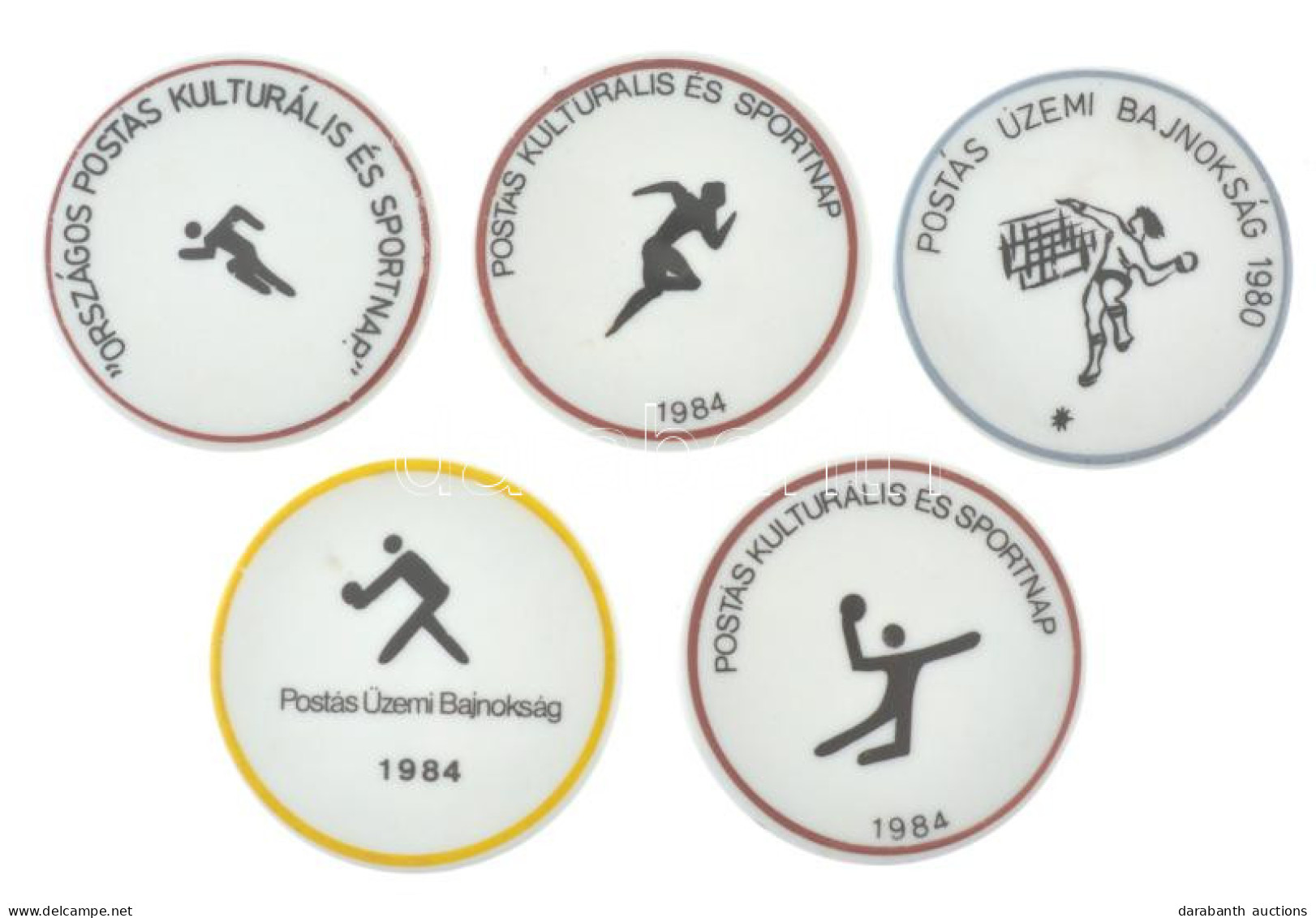 1980-1984. "Postás" 5 Darabos Hollóházi Porcelán Emlékérem Tétel, Közte 1984. "Postás Kulturális és Sportnap" Egyolalas  - Non Classificati