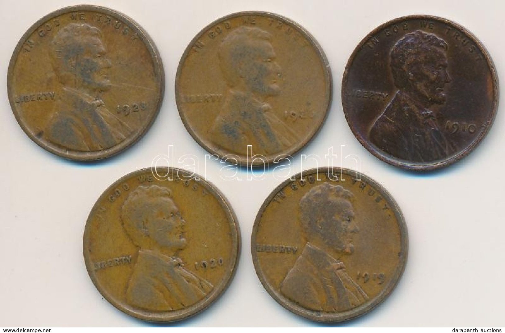 Amerikai Egyesült Államok 1910-1926. 1c Br "Lincoln" 5xklf évszám T:VF,F USA 1910-1926. 1 Cent Br "Lincoln" 5xdiff. Date - Non Classés