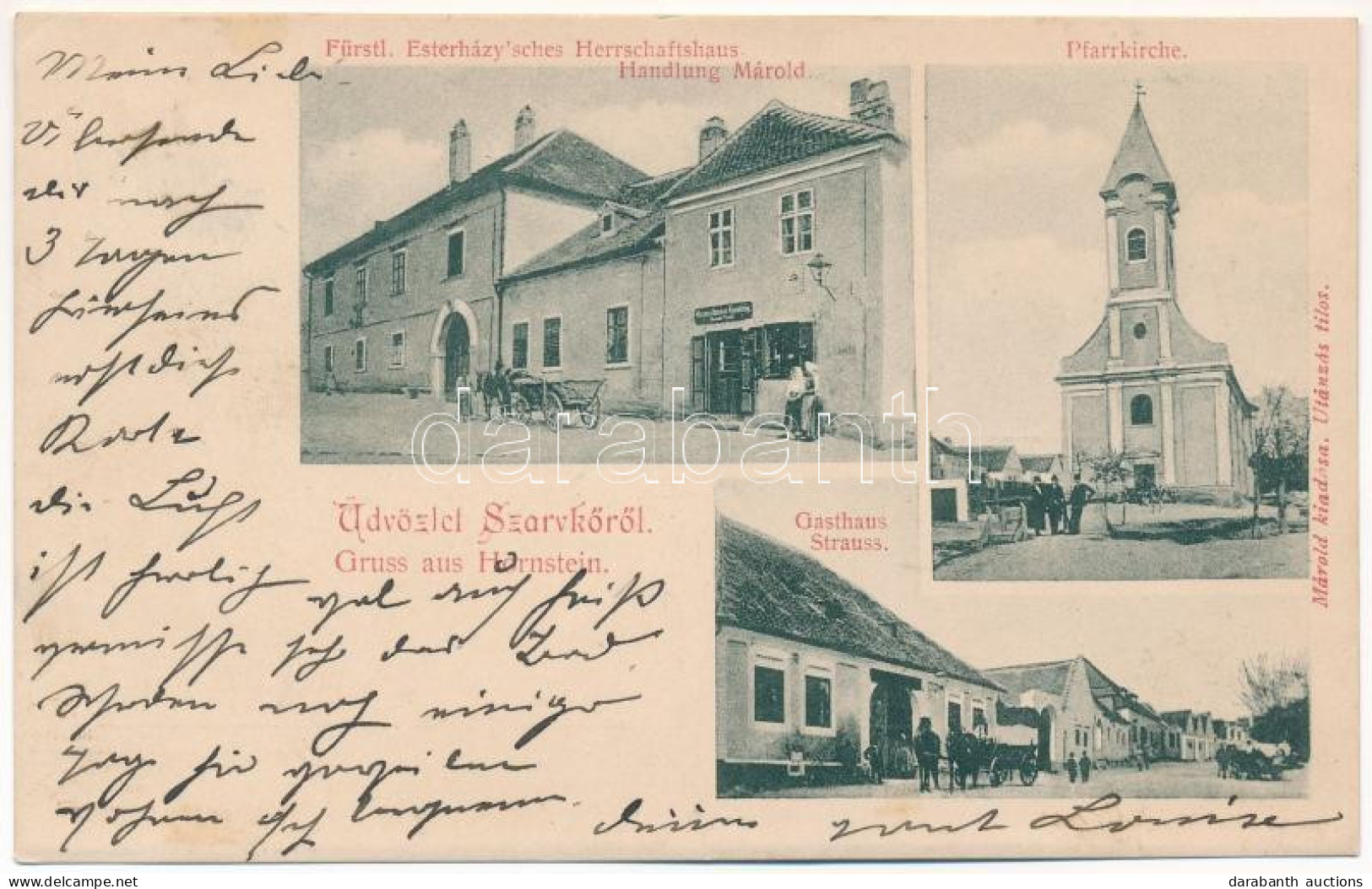 T2/T3 1905 Szarvkő, Hornstein; Fürstl. Esterházy'sches Herrschaftshaus, Handlung Márold, Pfarrkirche, Gasthaus Strauss / - Sin Clasificación