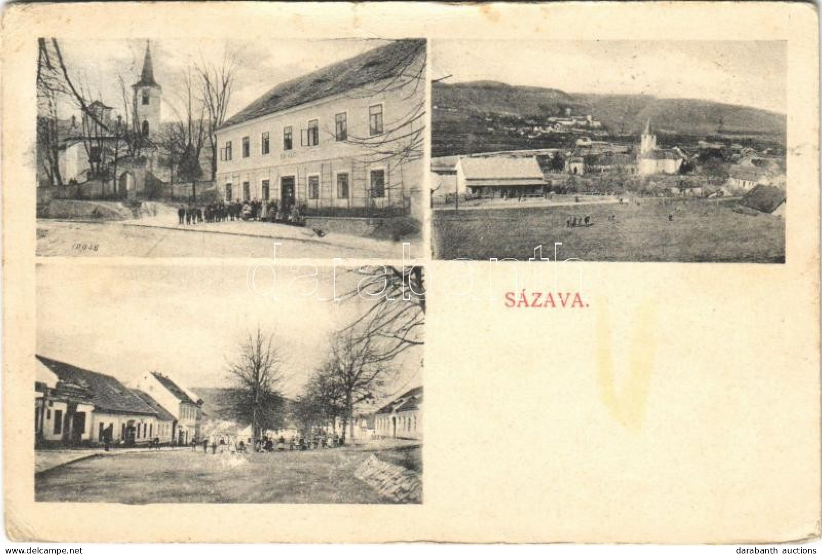 T3 1908 Sázava, Sasau; Street View, Square, Church, Shop. Fotogr. A. Pokorny (small Tear) - Sin Clasificación