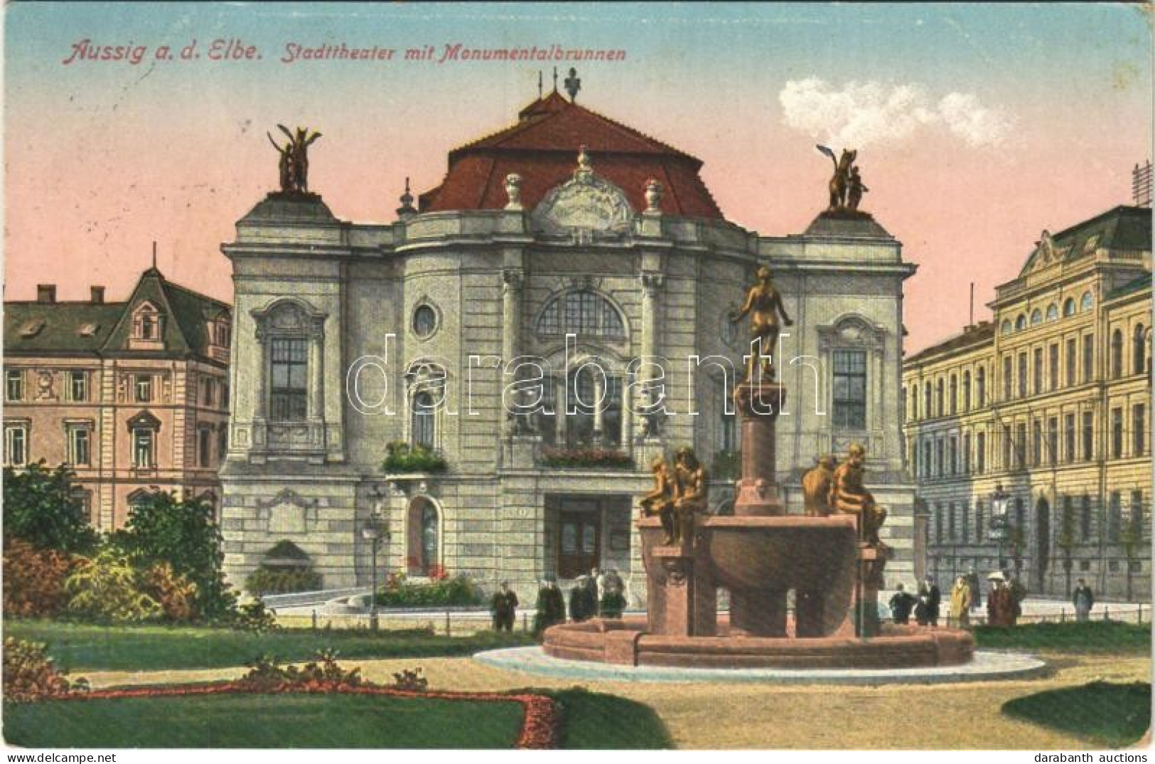 T2/T3 Ústí Nad Labem, Aussig; Stadttheater Mit Monumentalbrunnen / Theatre, Fountain (EK) - Sin Clasificación