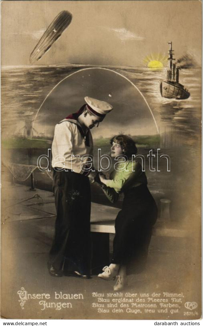 T2 1916 Unsere Blauen Jungen / WWI German Navy Propaganda Postcard With Mariner And Lady - Non Classés