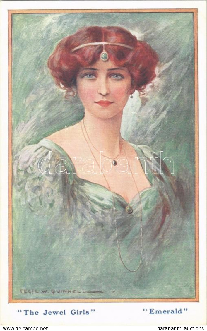 T2 1920 Emerald "The Jewel Girls" Lady Art Postcard. B.K.W.I. Nr. 258/3. S: Cecil W. Quinnell - Non Classés