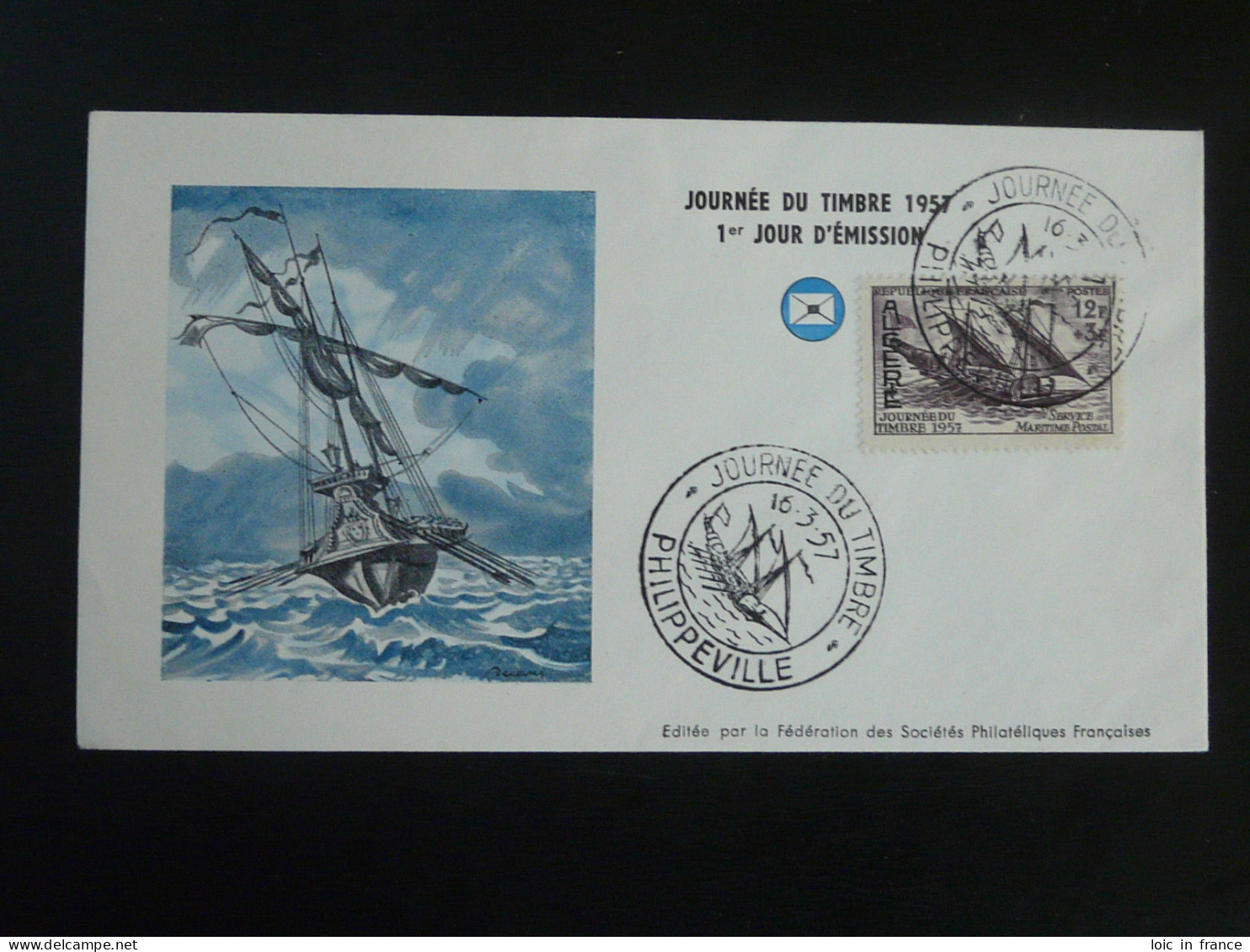 FDC Service Maritime Postal Dessin De Decaris Journée Du Timbre Philippeville Algérie 1957 - FDC