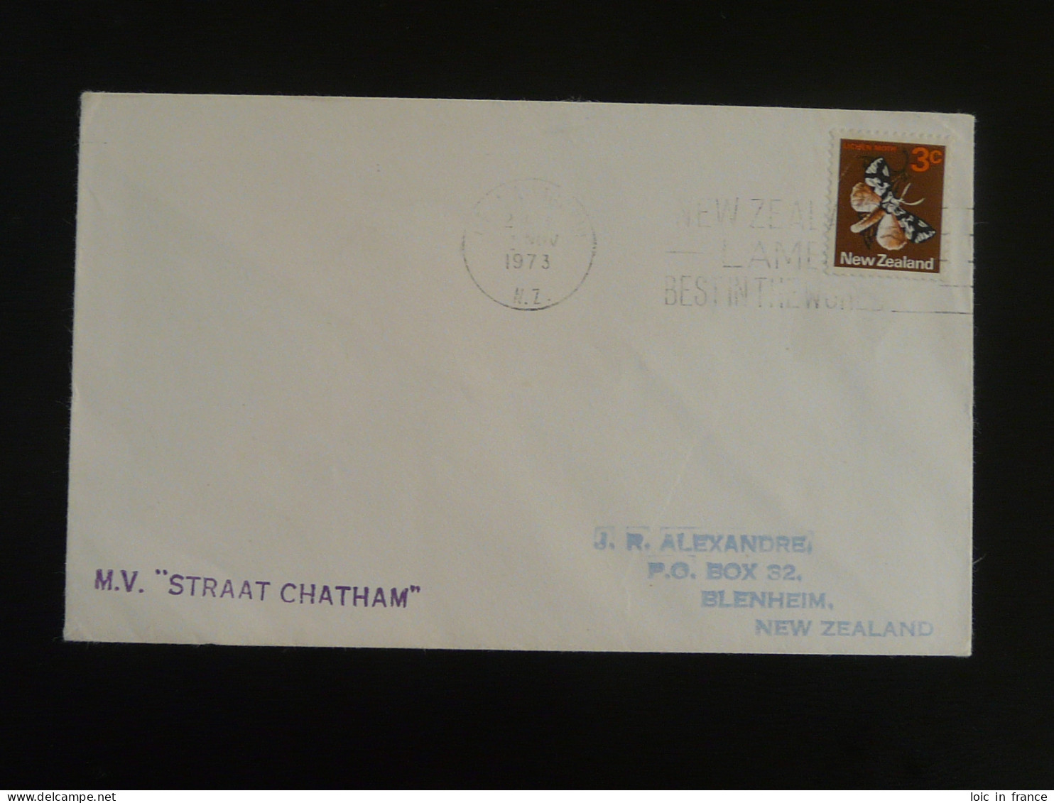 Lettre Cover Cachet MV Straat Chatham Nouvelle Zelande New Zealand 1973 - Lettres & Documents