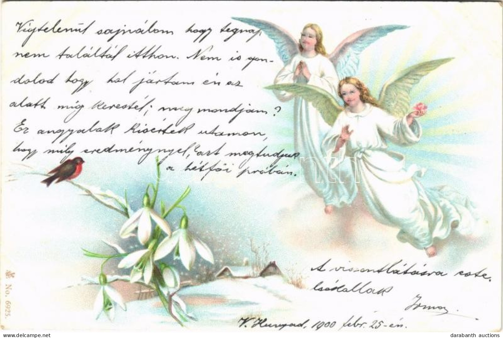 T2 1900 Greeting Card With Angels. Litho - Non Classés