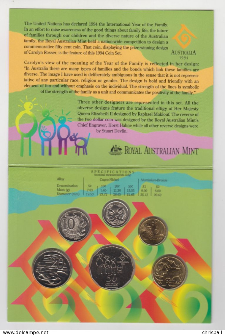 1994 Royal Australian Mint Coin Set Special Pack 6 Coin Collection - Ongebruikte Sets & Proefsets