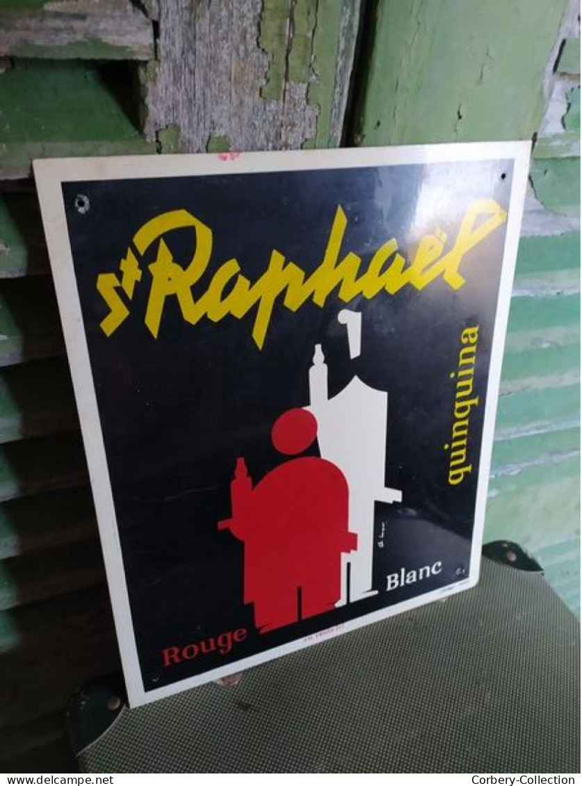 Ancienne Plaque Tôle Publicitaire Saint-Raphaël Quinquina Rouge Et Blanc - Schnaps & Bier
