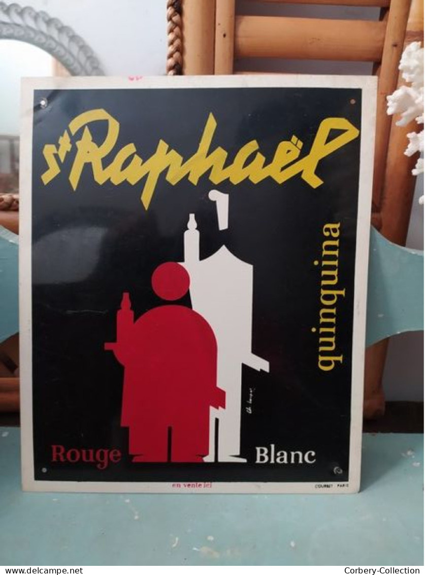 Ancienne Plaque Tôle Publicitaire Saint-Raphaël Quinquina Rouge Et Blanc - Schnaps & Bier