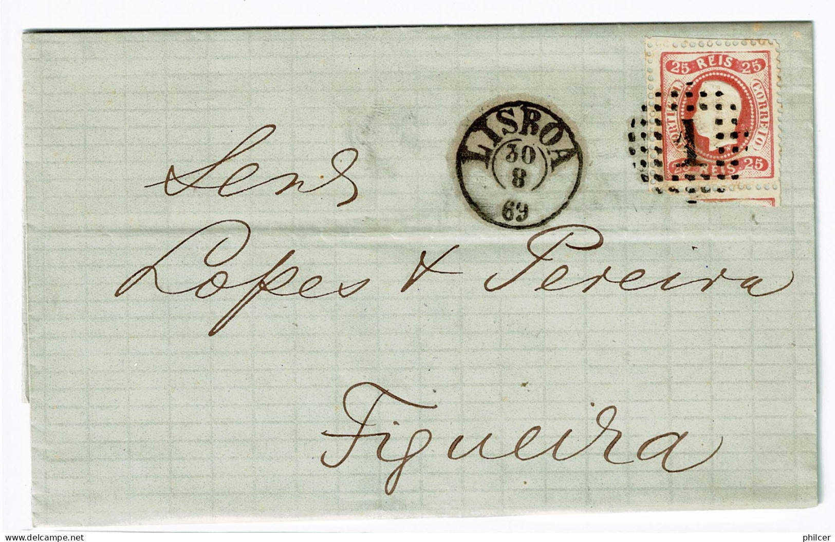 Portugal, 1869, # 30, Para Figueira - Briefe U. Dokumente