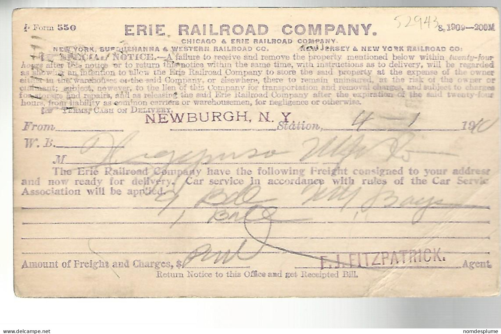 52943 ) USA Postal Stationery Newburgh Postmark 1910 - 1901-20