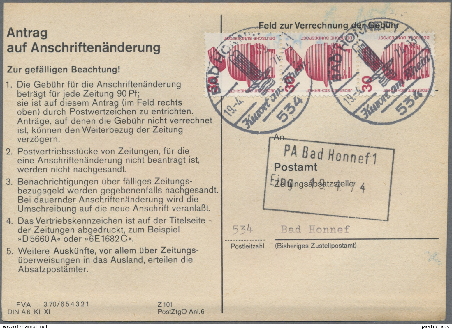 Bundesrepublik Deutschland: 1974/1978, Partie Von Ca. 80 Stück "Antrag Auf Ansch - Sammlungen