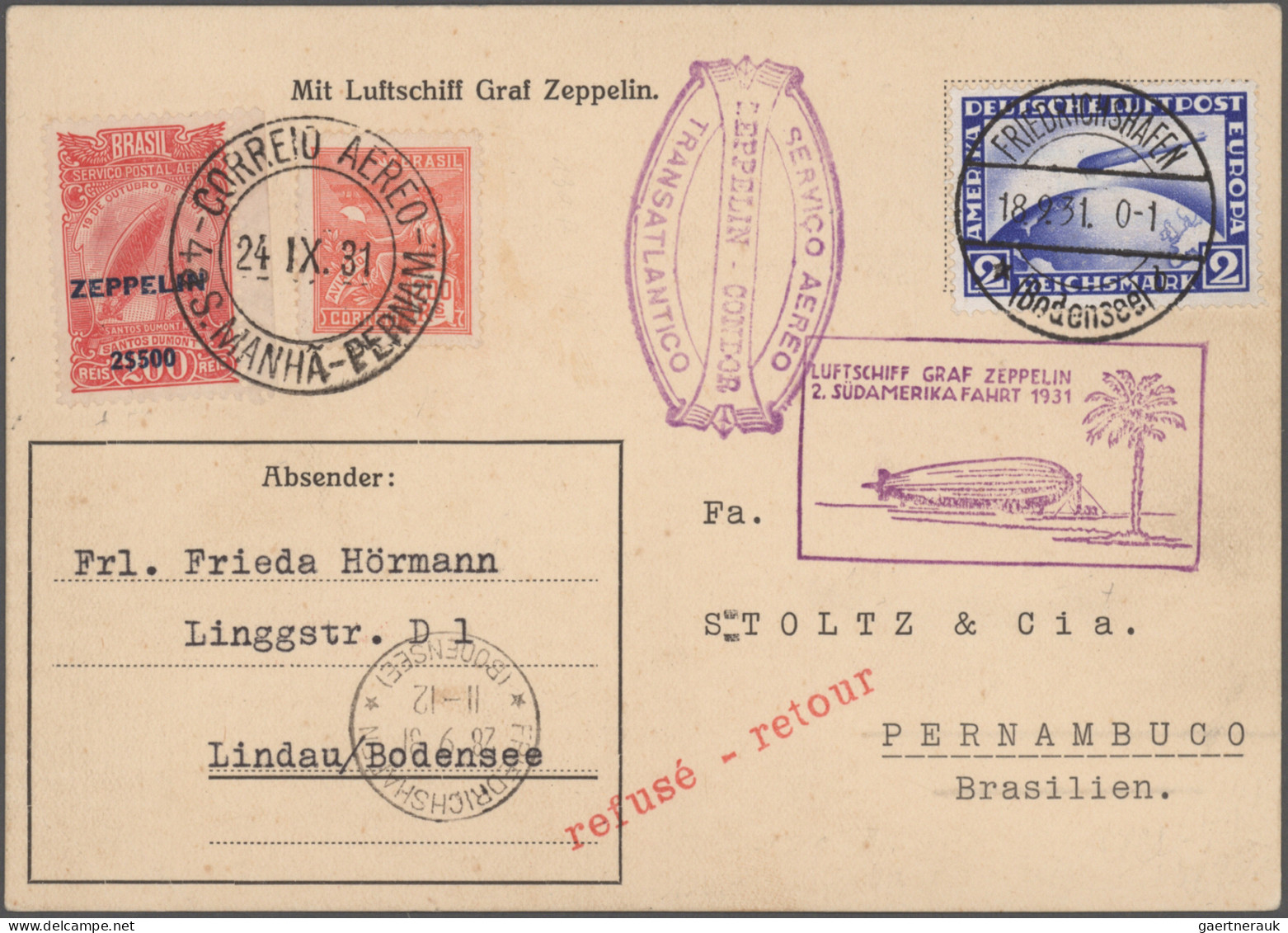 Deutsches Reich: 1930/1941, Destination BRASILIEN, Sammlung Von 36 Briefen Und K - Collections