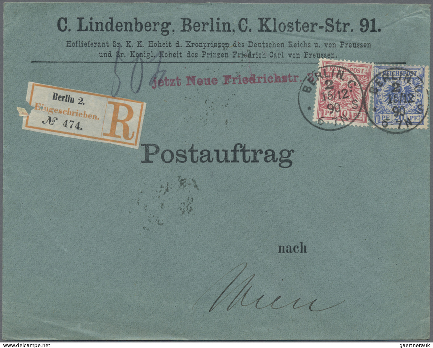 Deutsches Reich - Krone / Adler: 1890, Fünf Postaufträge Nach Wien, Teils Etwas - Collections