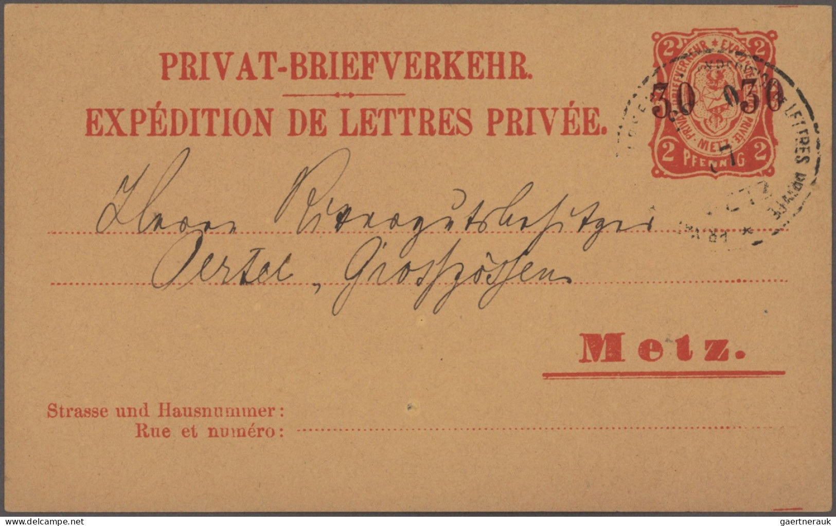 Deutsches Reich - Privatpost (Stadtpost): 1886/1896, METZ/ Privat-Brief-Verkehr - Privatpost