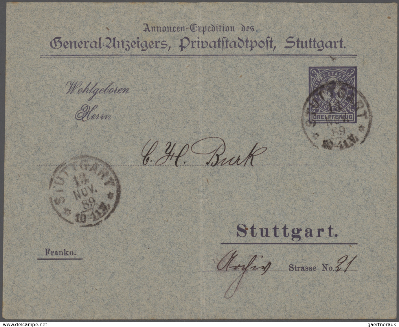 Deutsches Reich - Privatpost (Stadtpost): 1886/1898, STUTTGART, saubere umfangre