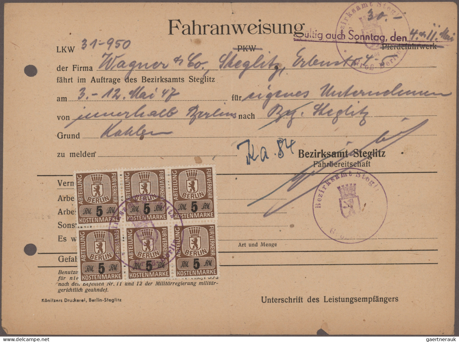 Berlin: 1947/1948, Fahrgenehmigung/Fahrbefehl/Fahranweisung, Partie Von 17 Mit F - Covers & Documents