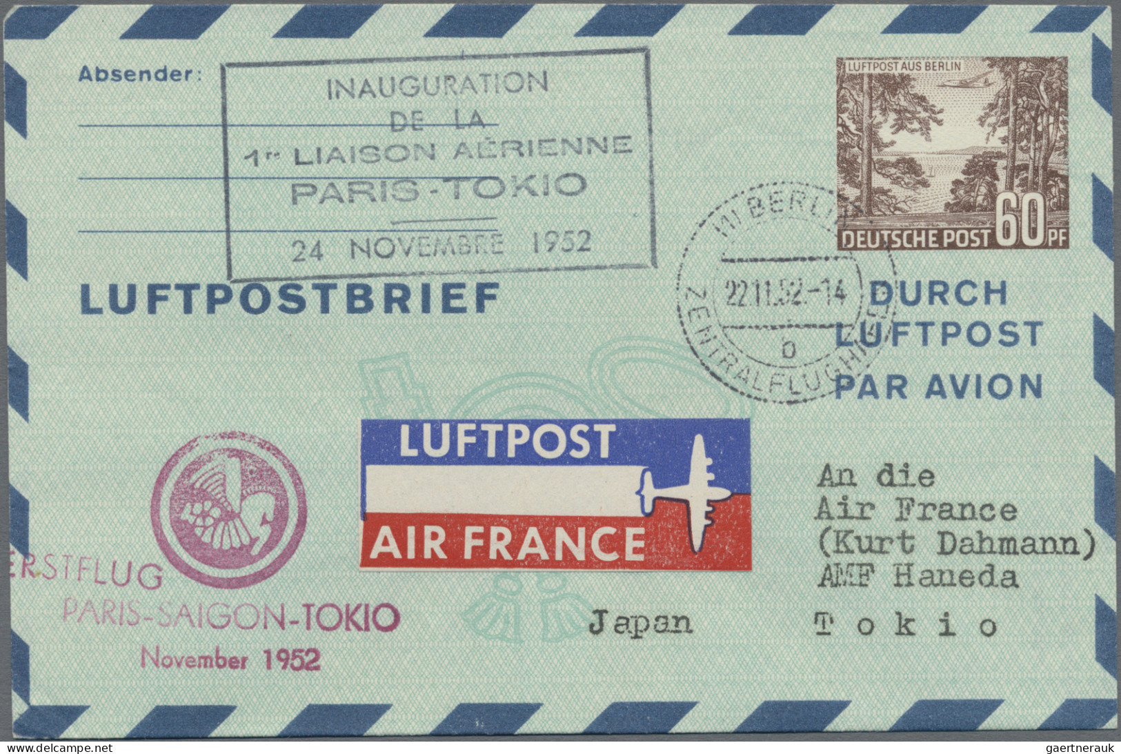 Berlin - Ganzsachen: 1952/1954, Lot mit Luftpostbriefen LF 3 60 Pf "Luftpost aus