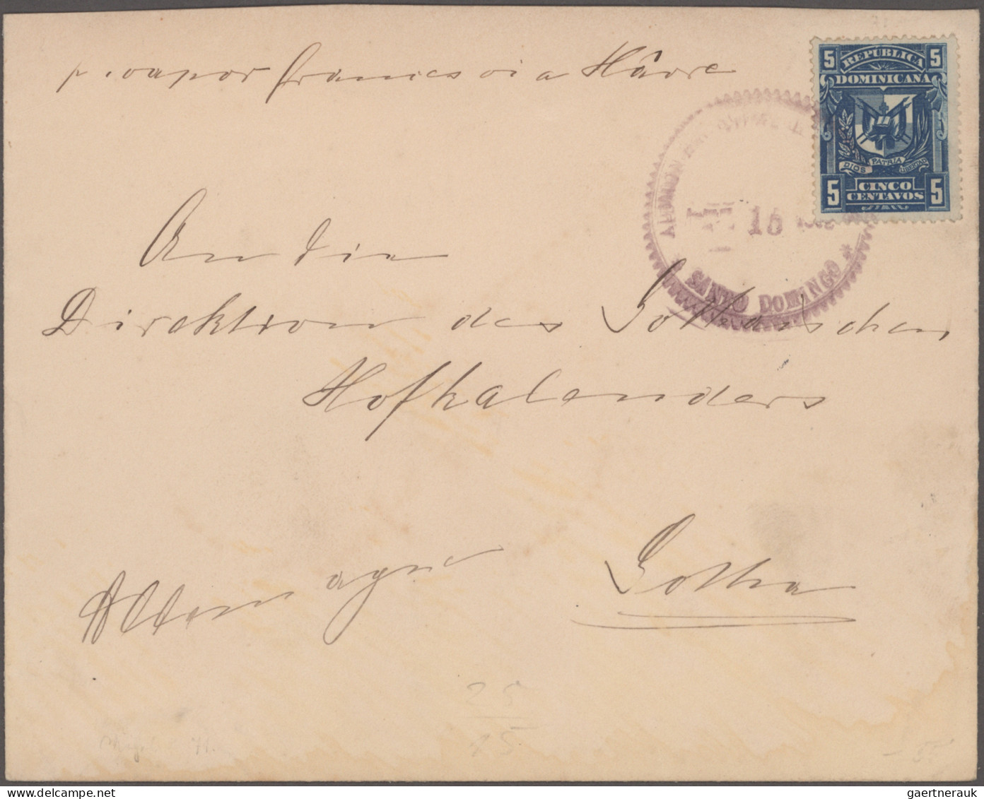 Dominican Republic: 1898/1916, Three Commercial Covers: Coat Of Arms 5c. Blue (M - Dominikanische Rep.