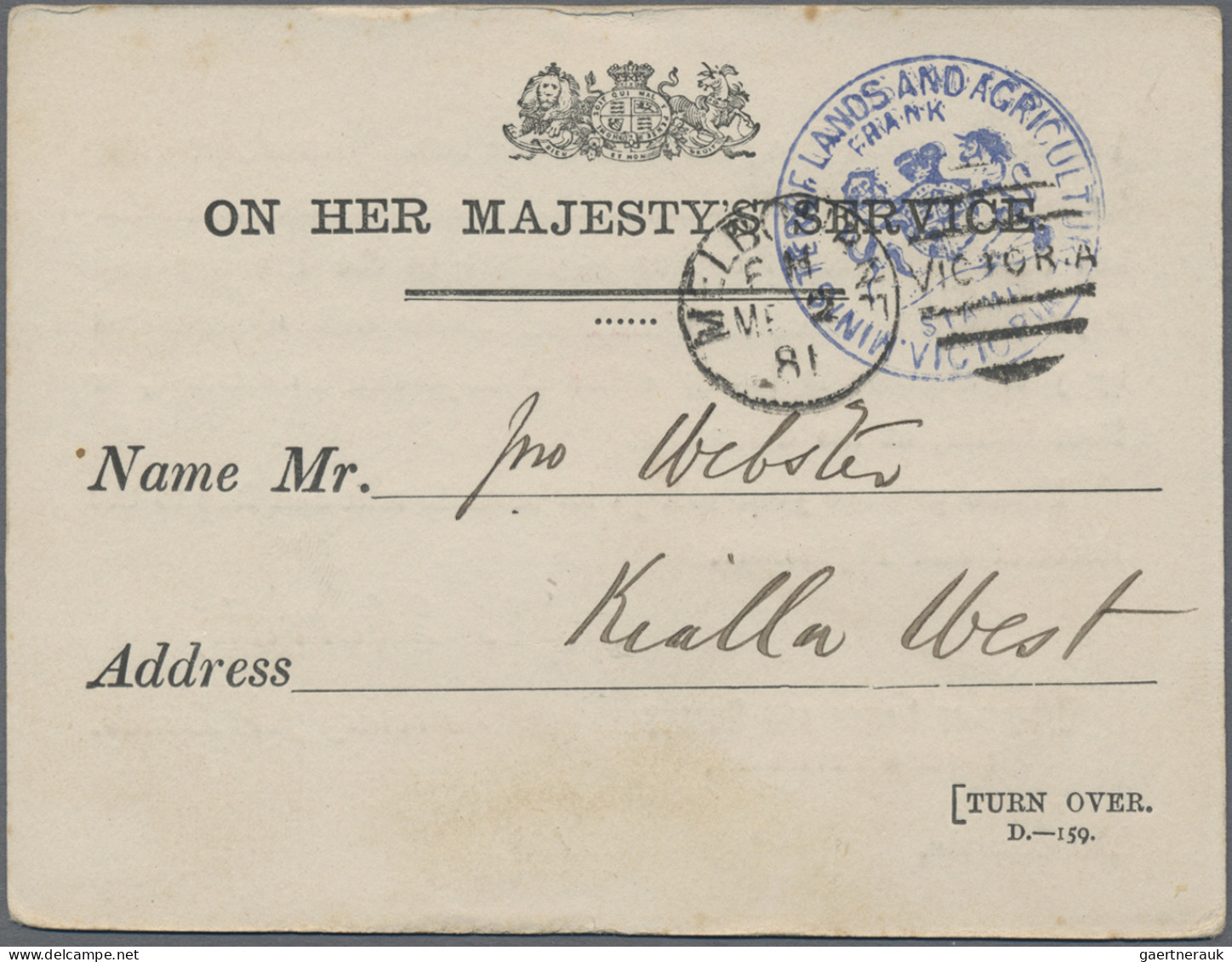 Victoria - Postal Stationery: 1878/1900 (ca.), Official Mail/Free Franks, Assort - Other & Unclassified