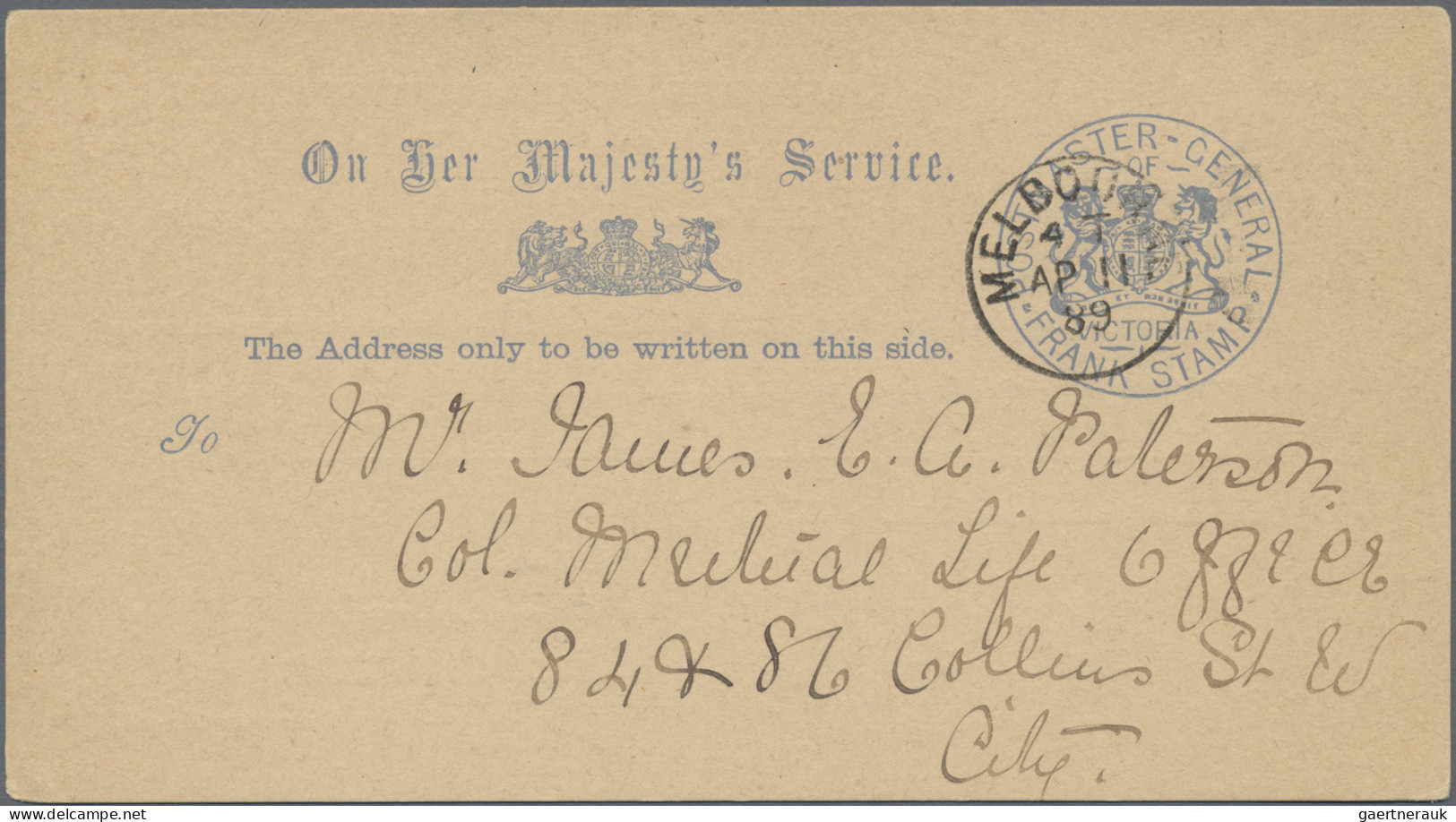 Victoria - Postal Stationery: 1878/1900 (ca.), Official Mail/Free Franks, Assort - Other & Unclassified