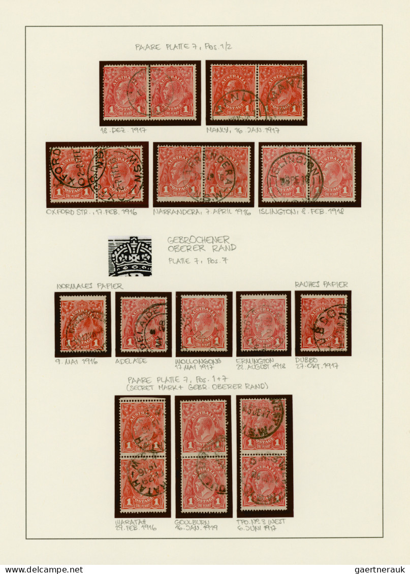 Australia: 1914/1919, 1d red KGV (ACSC 71 & 72): PRINTING VARIETIES & SPECIALITI