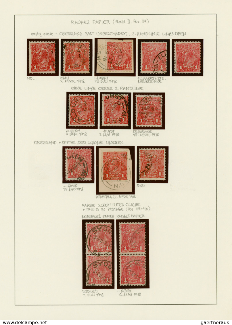 Australia: 1914/1919, 1d red KGV (ACSC 71 & 72): PRINTING VARIETIES & SPECIALITI