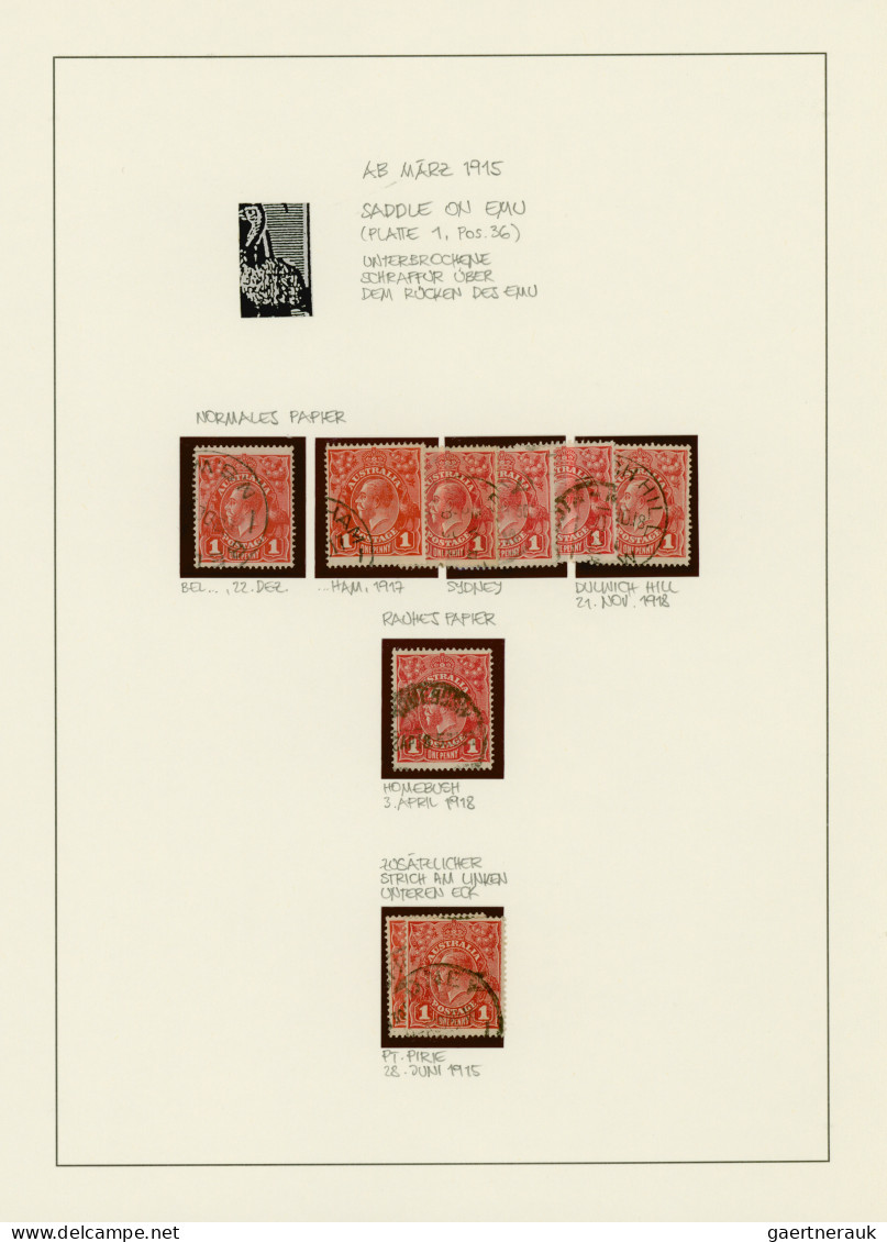 Australia: 1914/1919, 1d red KGV (ACSC 71 & 72): PRINTING VARIETIES & SPECIALITI