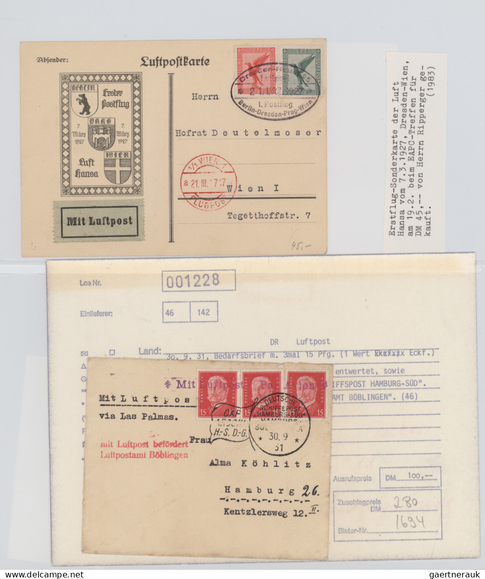 Air Mail - Germany: 1919/1937, Sammlung mit ca. 110 meist Erstflugbelegen mit ML