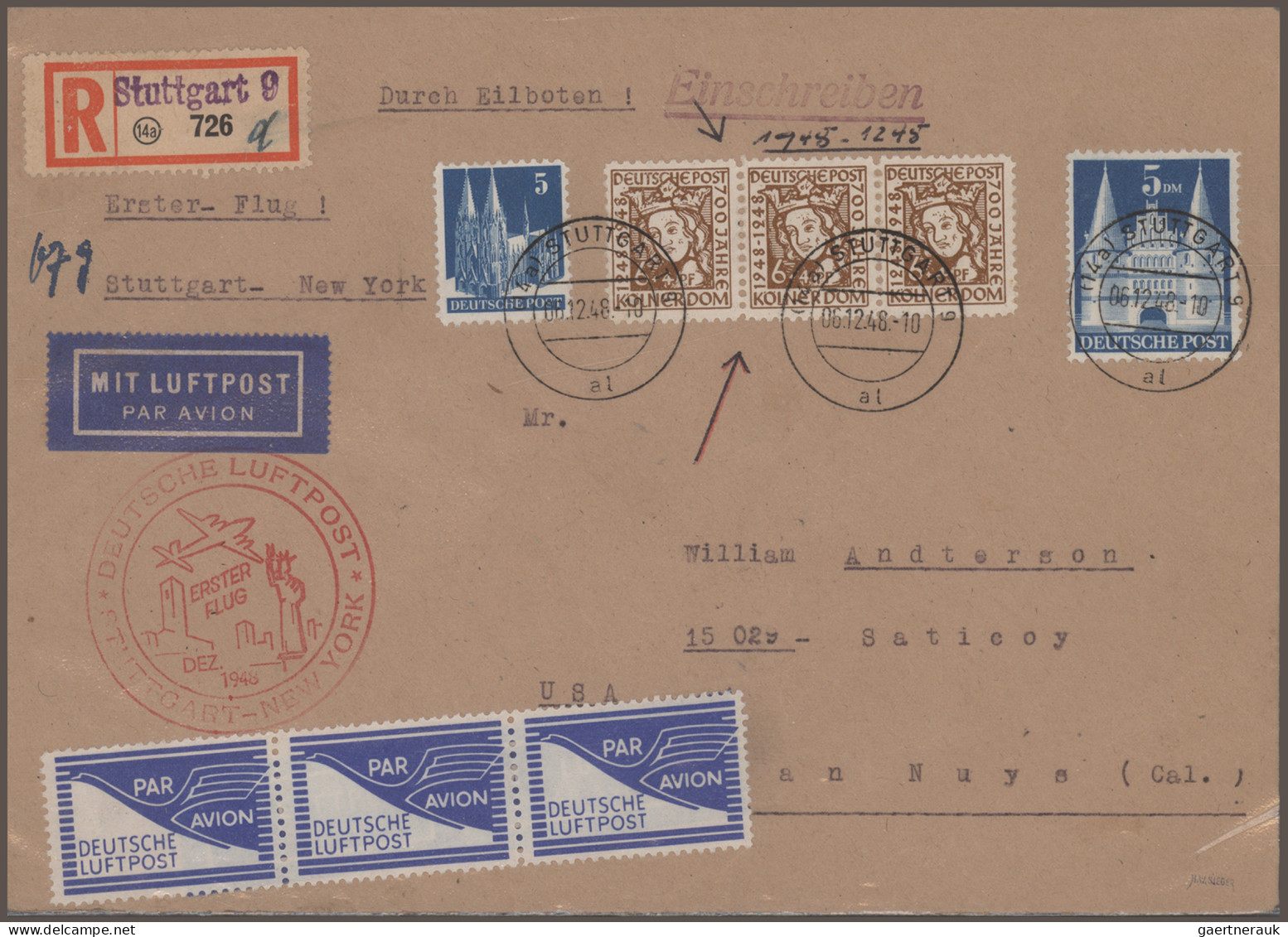 Air Mail - Germany: 1948/1951, Posten Mit über 50 Belegen Mit Den Ersten Nachkri - Luft- Und Zeppelinpost