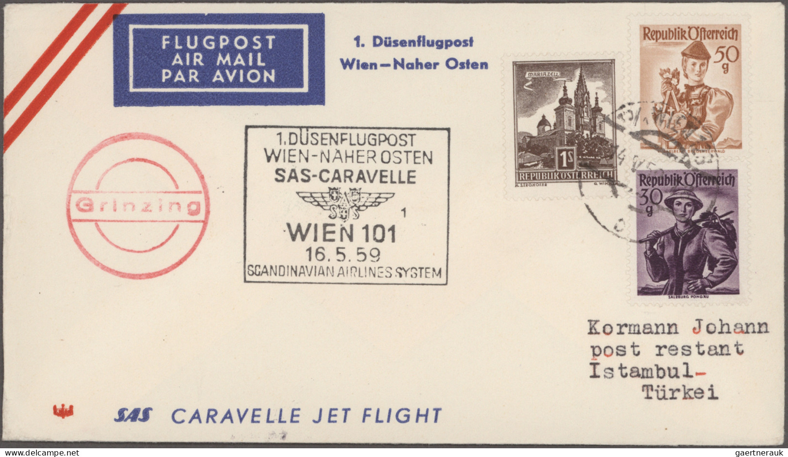 Airmail - Europe: 1946/1968, Sammlung von 156 Briefen und Karten von Eröffnungs-