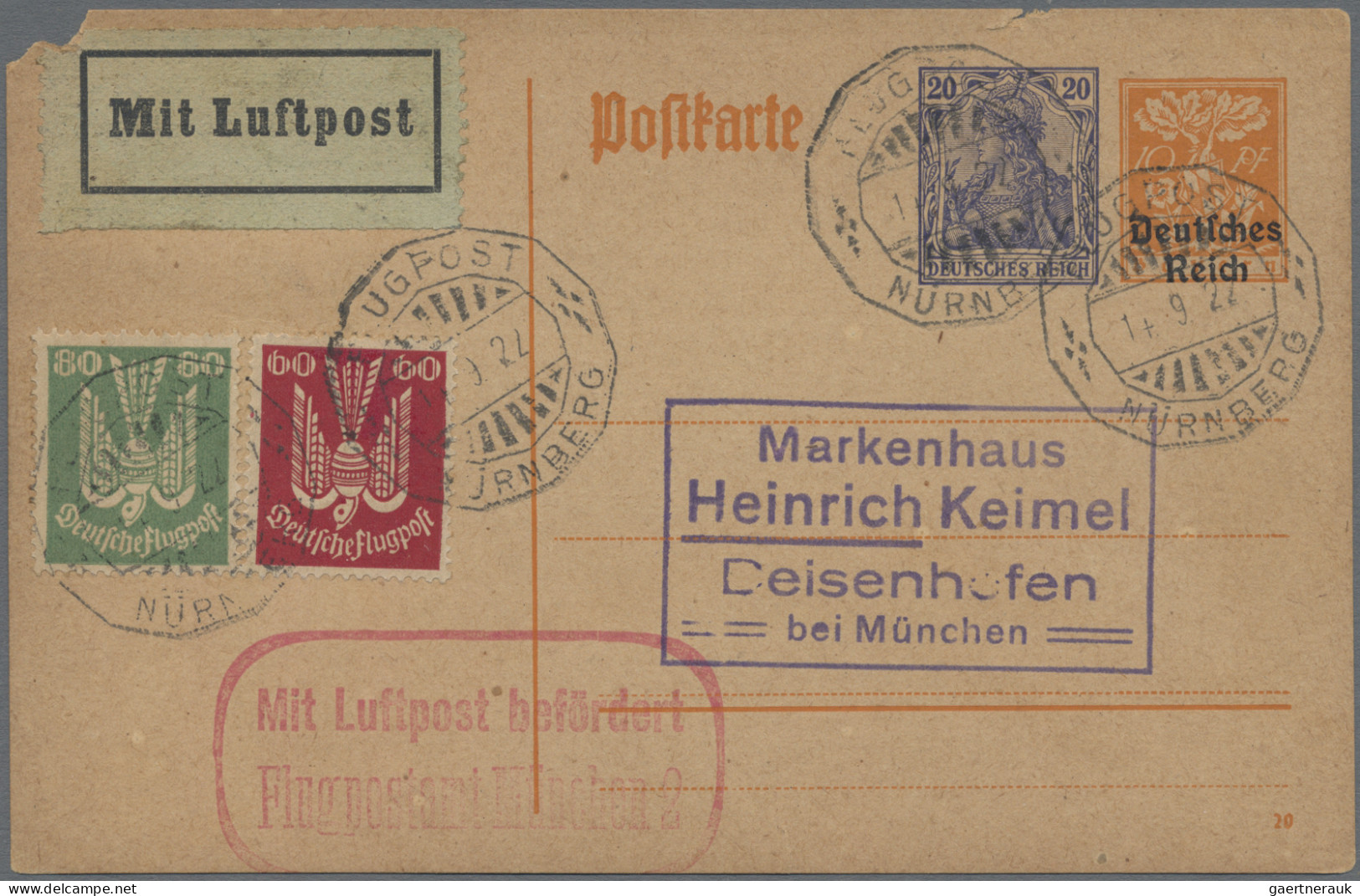 Air Mail: 1922/1925 Ca.: 32 Airmail Cards, Covers And Postal Stationery Items Fr - Sonstige & Ohne Zuordnung