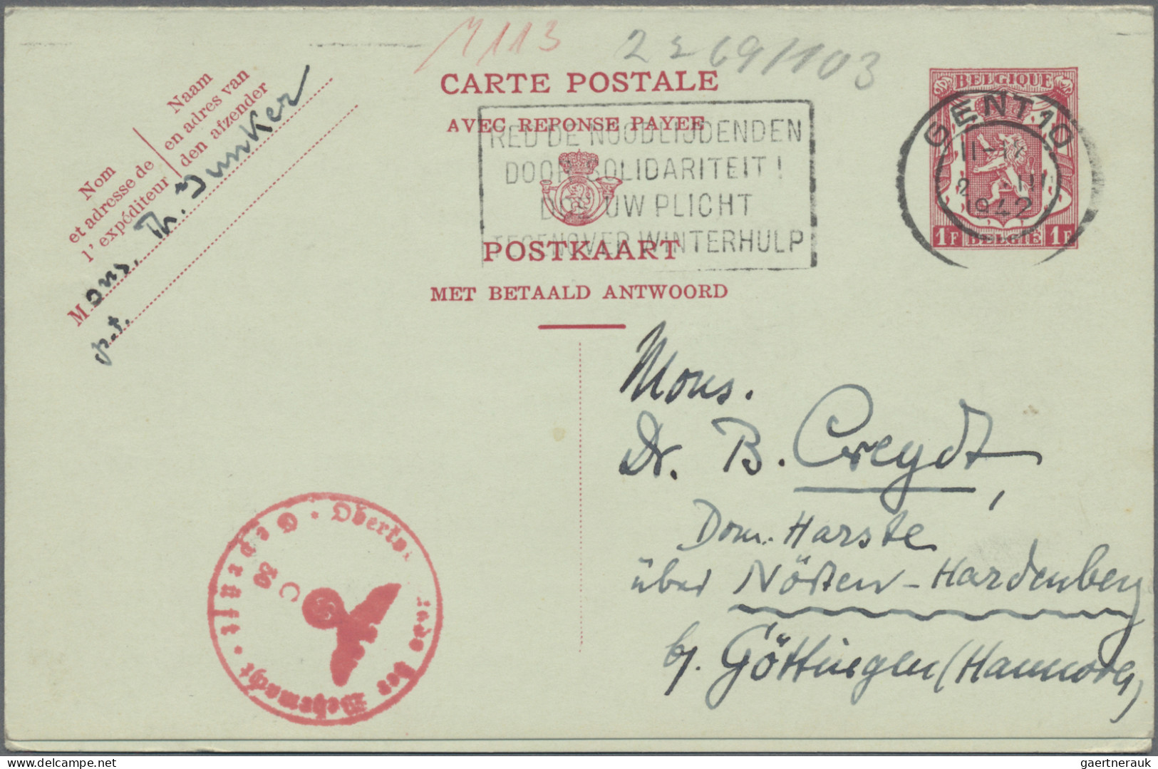 Belgium - Postal Stationery: 1940/1954, Cards "Heraldic Lion", Group Of 16 Comme - Autres & Non Classés