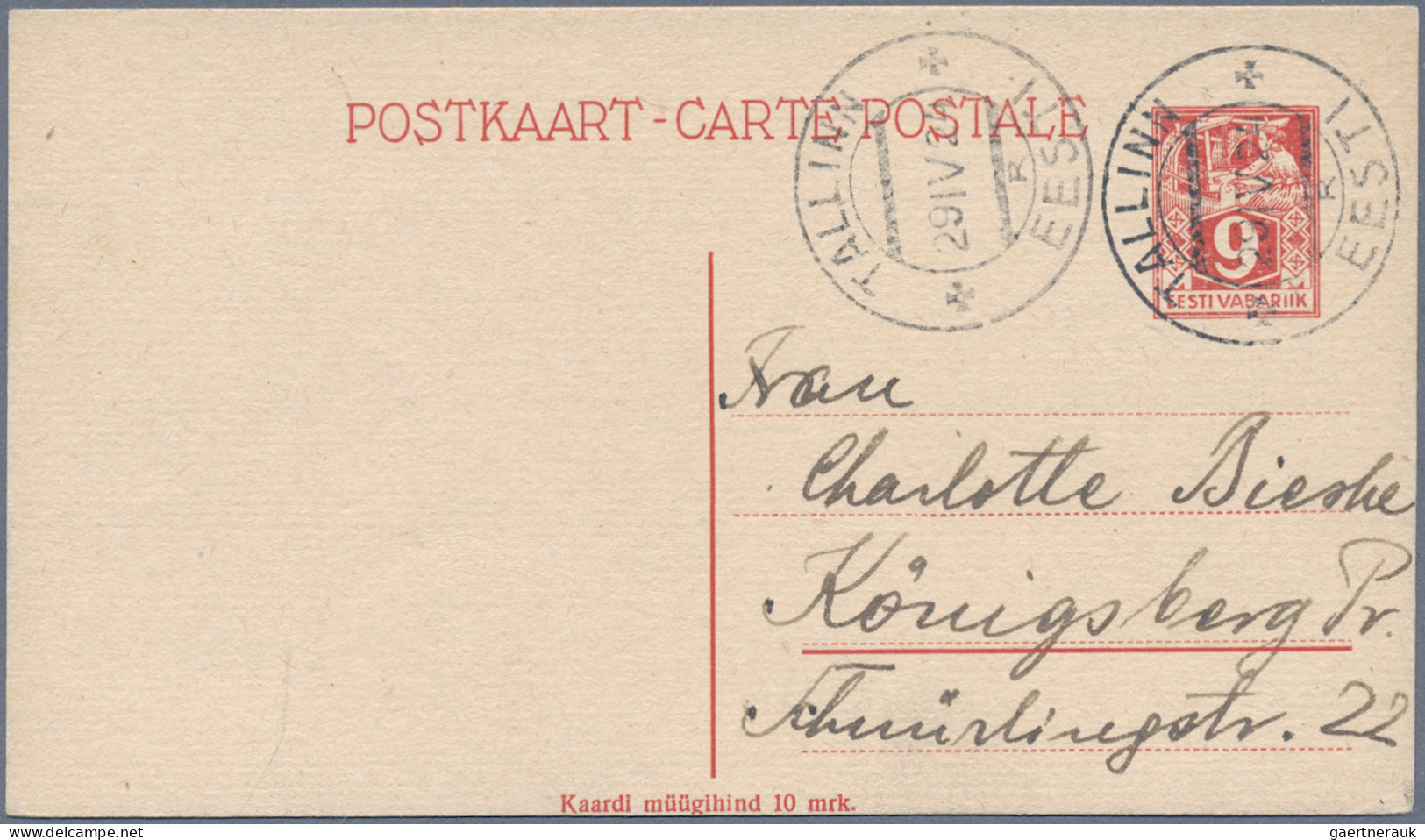 Estonia - postal stationery: 1923/1938, lot of 13 commercially used stationery c