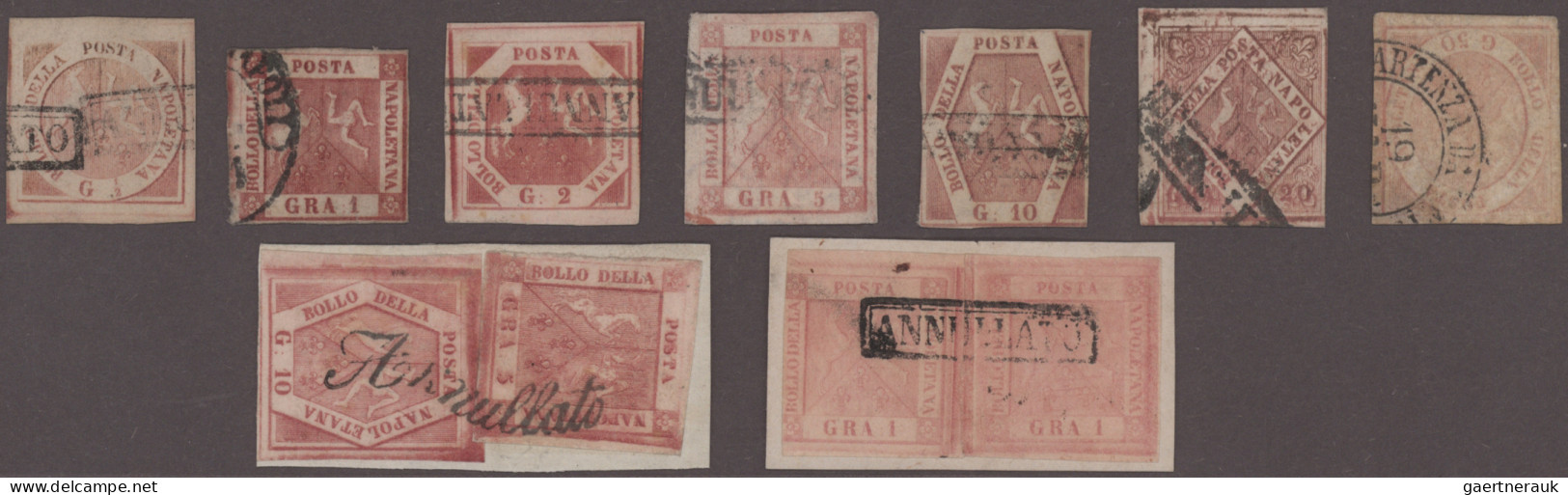 Italian States - Naples: 1858, ½ Gr - 50 Gr, Complete Used Set Of 7 Values, Mixe - Naples