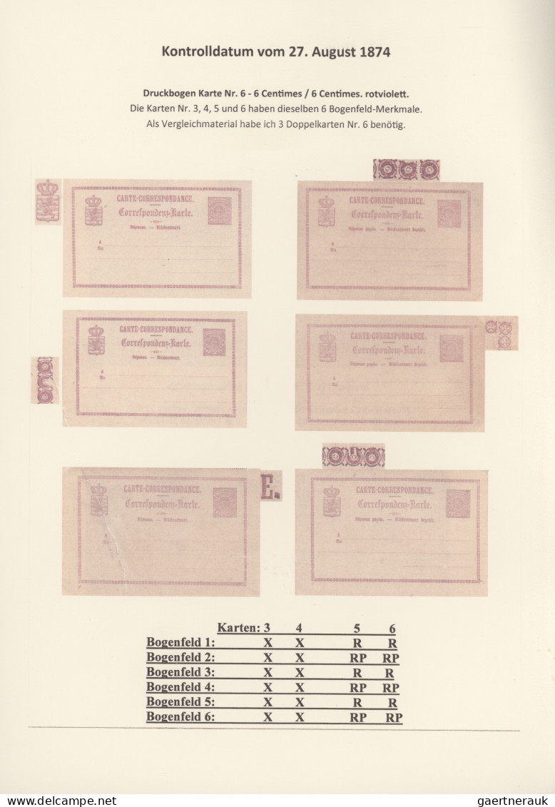 Luxembourg - Postal Stationery: 1874/1878, Die Bogenfeldmerkmale der frühen Ganz