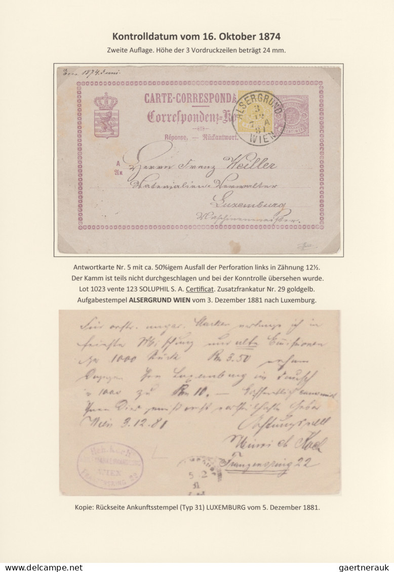 Luxembourg - Postal Stationery: 1874/1878, Die Bogenfeldmerkmale der frühen Ganz