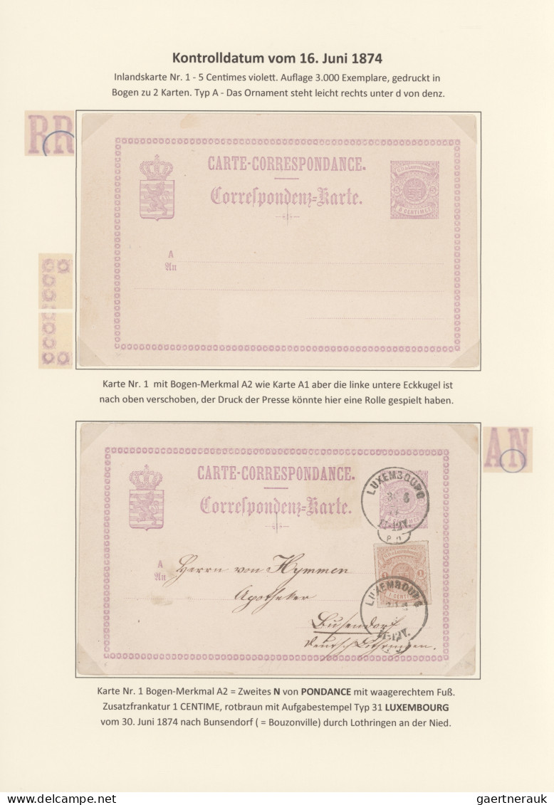 Luxembourg - Postal Stationery: 1874/1878, Die Bogenfeldmerkmale der frühen Ganz