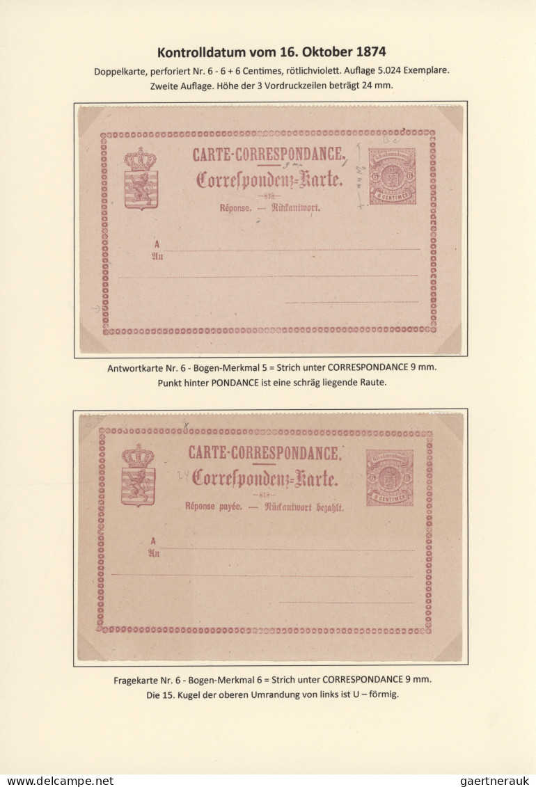 Luxembourg - Postal Stationery: 1874/1878. Die Bogen-Merkmale der Luxemburgische